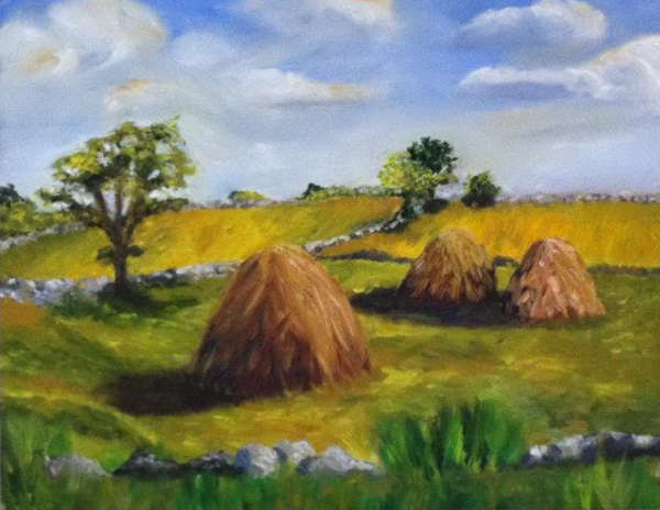 painting, Haystacks of Spiddal, oil, 500 x 400mm