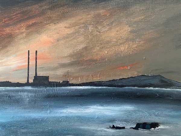 painting, Pigeon House Chimneys Dusk, acrylic, 18 x 14 Inches