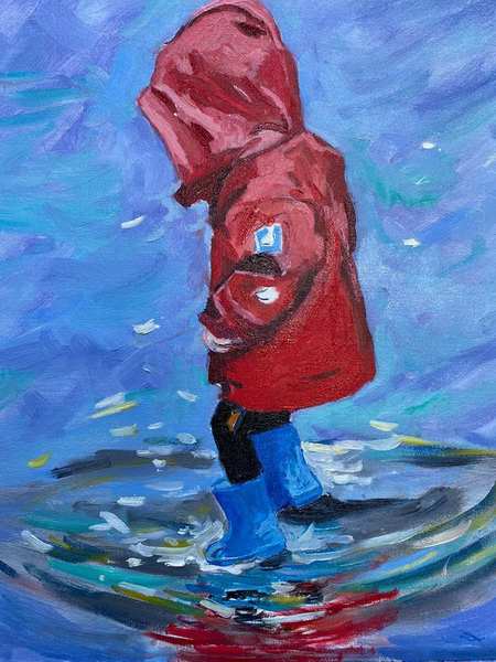 painting, Fun In The Puddles, oil, 34 x 30 cms