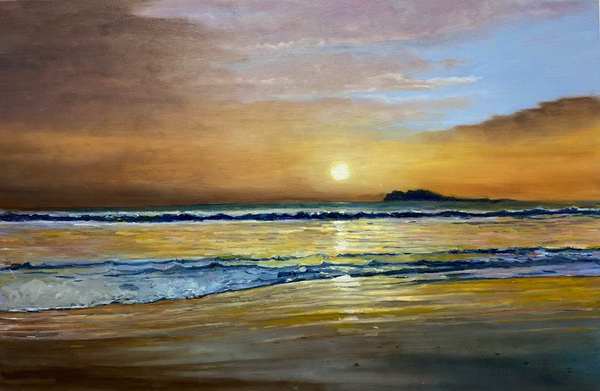 painting, Sunrise Portmarnock, oils, 20 x 16 inches