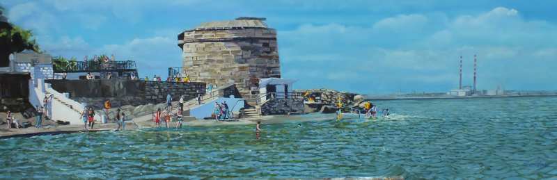 painting, Swimming At Seapoint, oil, 45 x 52 cms