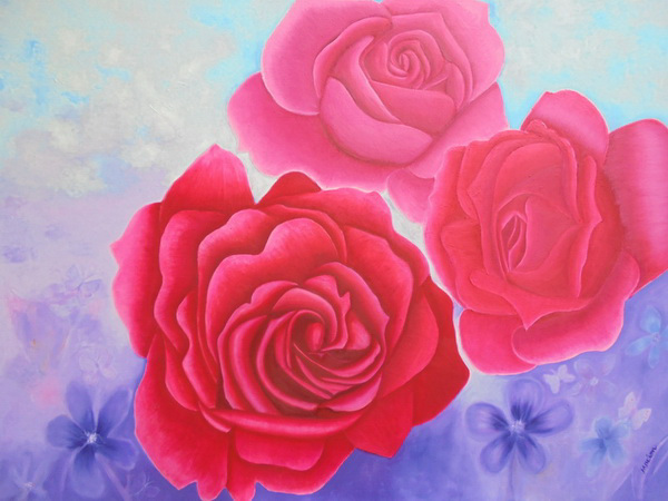 painting, Roses for Mom, oil on canvas, 120 x 90 cm