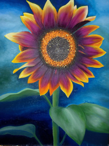painting, Sunflower In A Wild Garden, oil on canvas, 60.5 x 50.5 cm