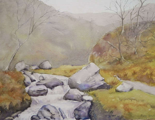 painting, Glenevin Waterfall Walk. Clonmany., watercolour, 53 x 34cms
