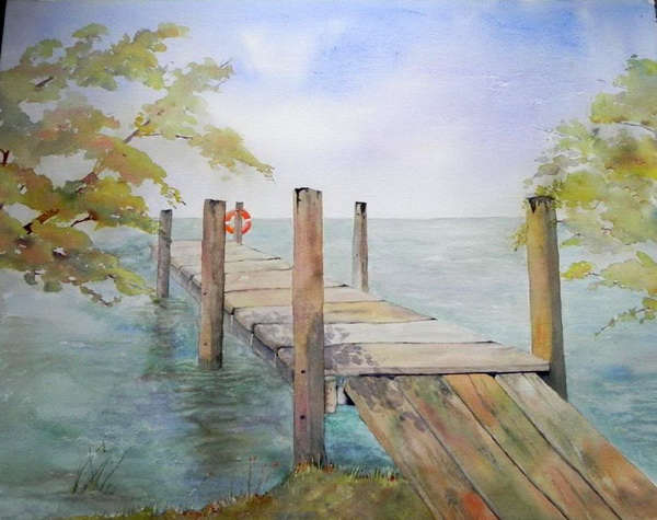 painting, Pier to Freedom, watercolour (print), na