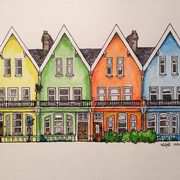 Coloured Houses,Whitehead,Watercolour