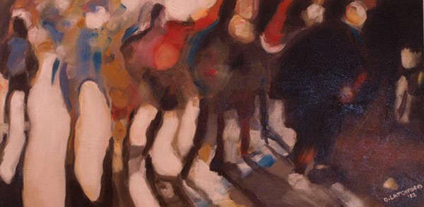 painting, Shadow Dancers, oil on canvas, 30 x 60cm
