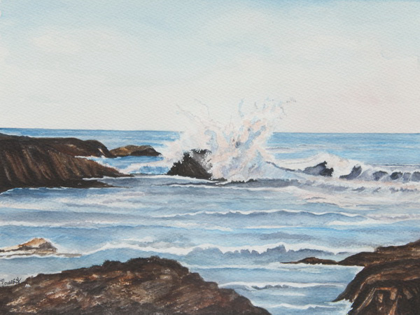 painting, Crashing Wave, watercolour, 16 X 14 ins