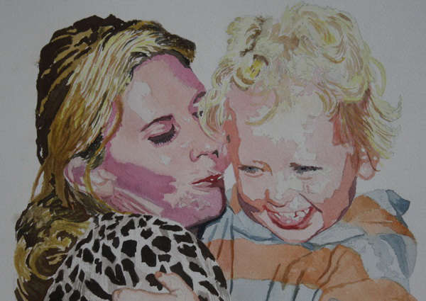 painting, Mother and son, watercolour on paper, 29 x 21cm