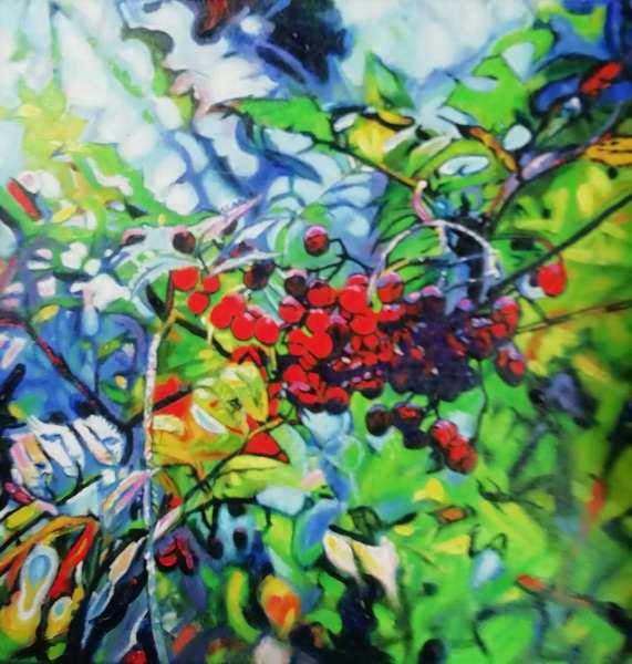 painting, Berry Tree, oils, 50 x 50 cm