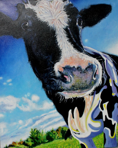 painting, Cow, oils, 20 x 16 ins