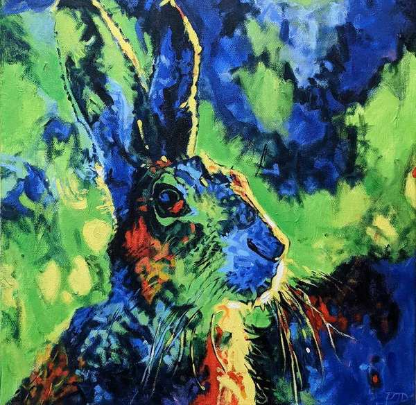 painting, Hare, oils, 20 x 20 inches