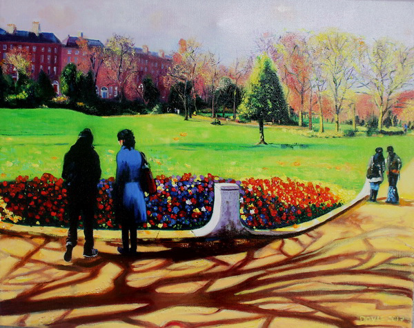 painting, Merrion Park, oils, 20 x 16 ins