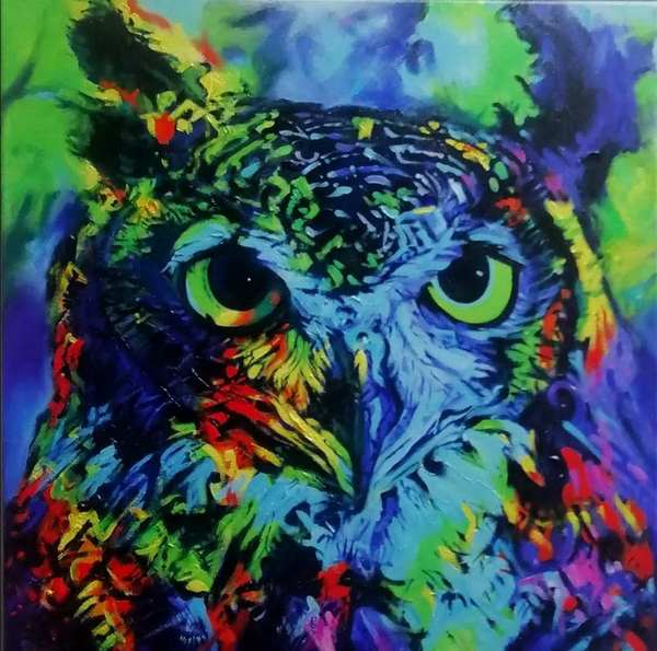 painting, Night Owl, oils, 50 x 50 cm