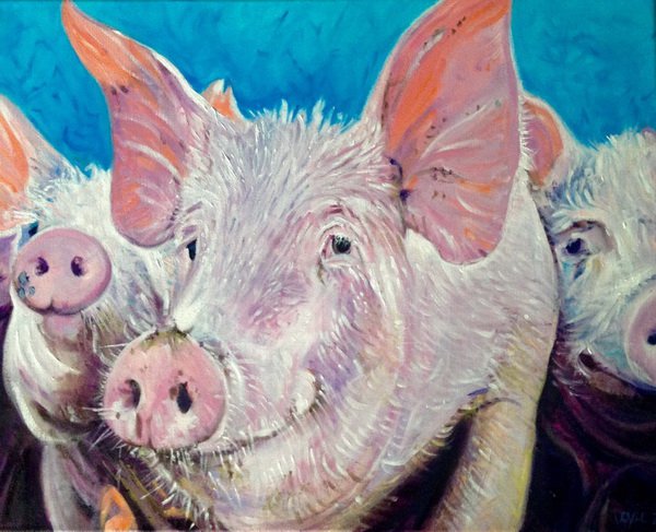 painting, Oink, oils, 20 x 16 inches