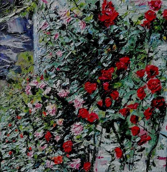 painting, Powerscourt Climbing Rose 1, oils, 12 x 12 inches