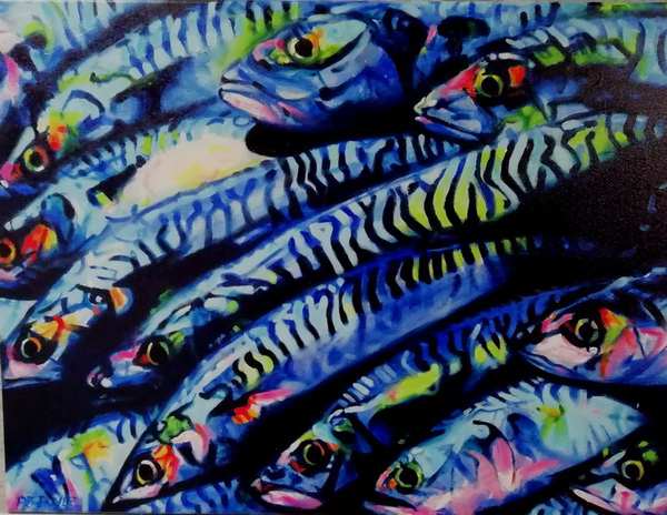 painting, Rainbow Fish, oils, 24 x 16 inches