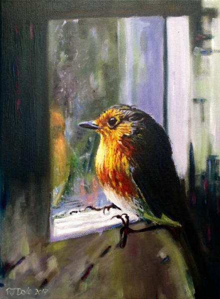painting, Robin 3, oils, 10 x 15 inches
