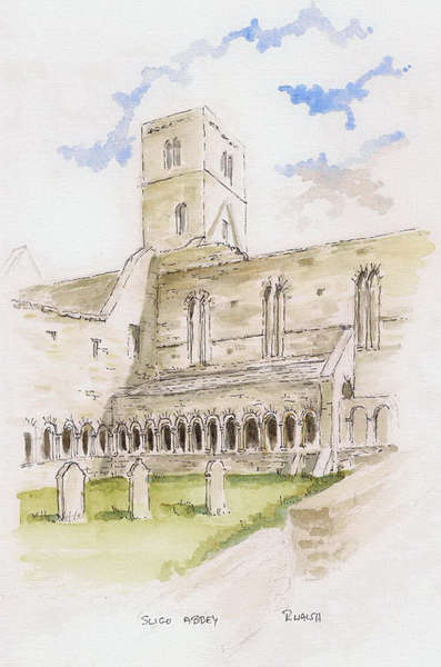 painting, Sligo Abbey, pen and watercolour, 17 x 24 cms