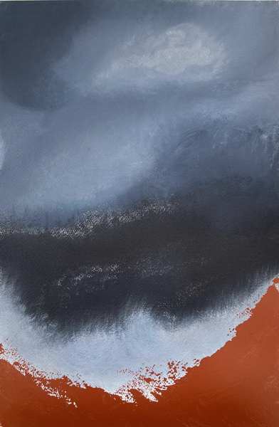painting, Fog over the Wicklows, mixed media on arches paper, 29.7 x 42 cm