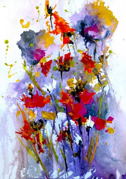 painting, Abstract Flowers, acrylic, 42 x 29 cm