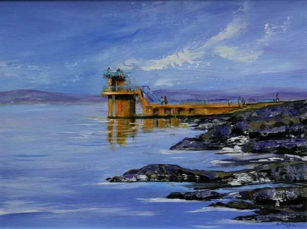 painting, Diving board,Blackrock,Salthill,Galway, acrylic, 38 x 51 cm