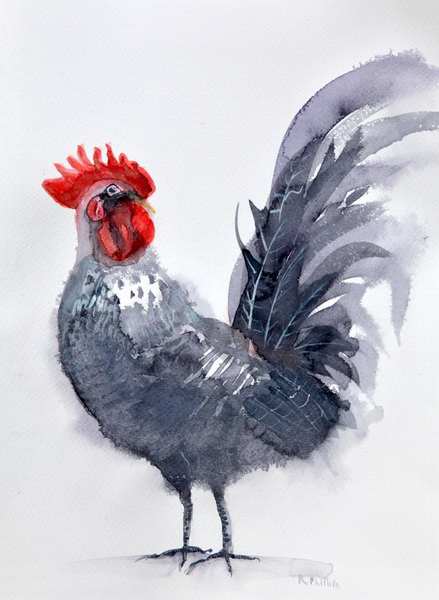 painting, Proud Rooster, watercolour, 32 x 24 cm