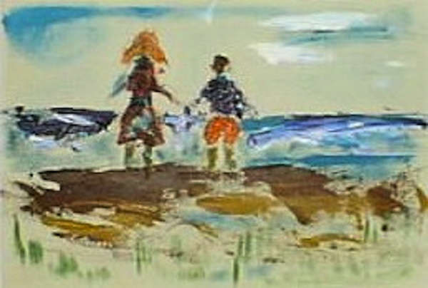 painting, At the beach 8, oil, 9 x 7 ins