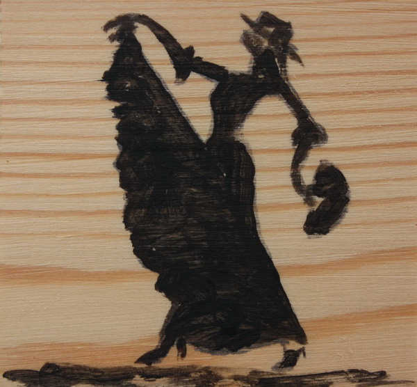 painting, Flamenco dancer, acrylic on wood block, 6.4 x 6.4 x.3.8 cms