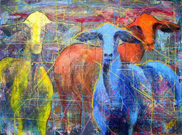 painting, sheep, acrylic on board, 60 x 80 cm