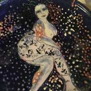 Woman,Wheel thrown plate. glaze pencils,sgafittito