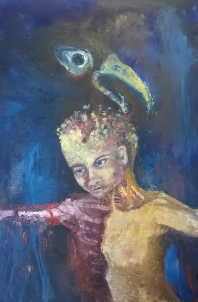 painting, The Sacrificial Child, oil on panel, 120 x 90 cm