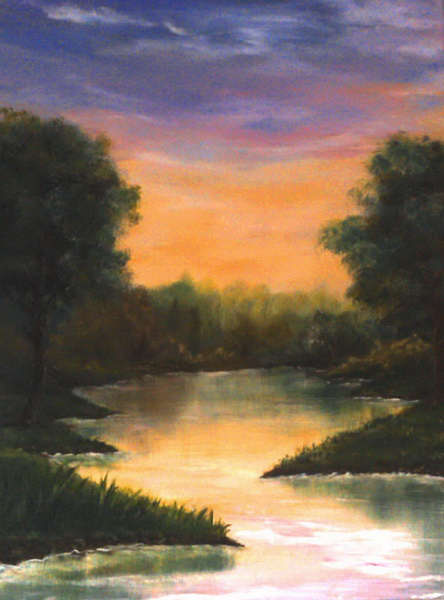 painting, Pastel Lakeside, oil on box canvas, 24 x 32 inch