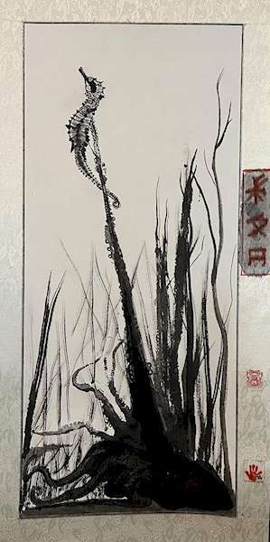 painting, Entanglement Gyotaku, ink on ricepaper, 12 x 36 inches