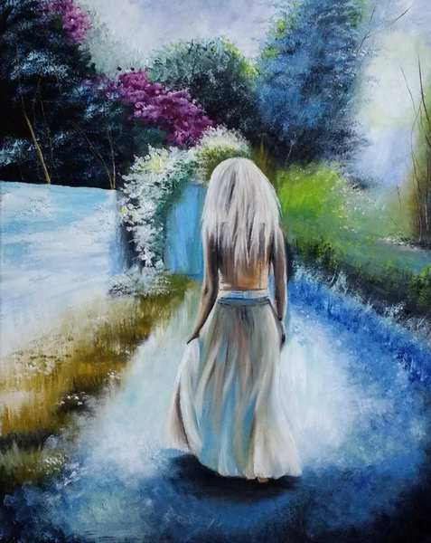 painting, Walk in the Gardens, oil on canvas, 40 x 50 cm