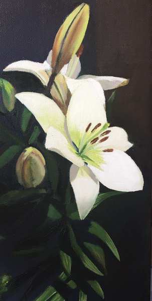 painting, Lilies, oils, 10 x 20 inches