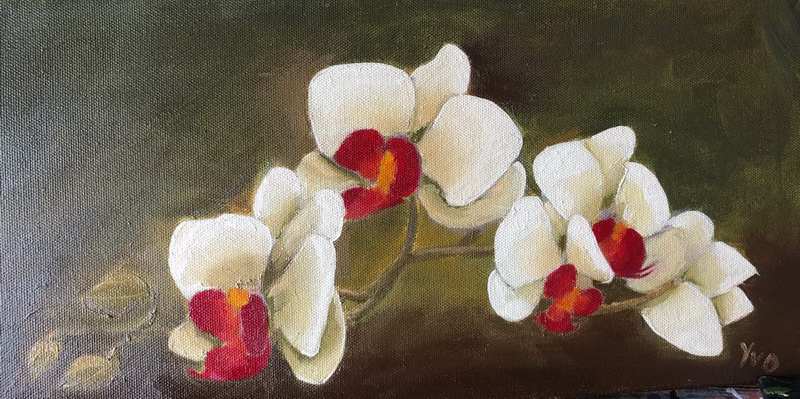 painting, Orchids, oil, 8 x 16 inches